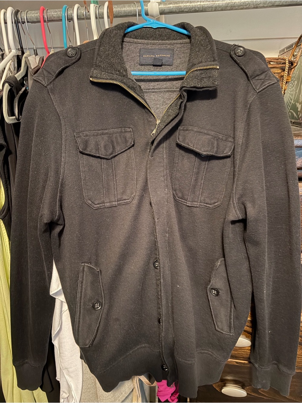 Banana Republic Black Military-Inspired Knit Jacket